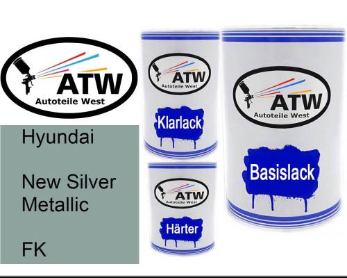 Hyundai, New Silver Metallic, FK: 500ml Lackdose + 500ml Klarlack + 250ml Härter - Set, von ATW Autoteile West.